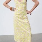 ZARA Satin Slip Dress Womens Size Large Printed Sleeveless Floral Midi Photo 0