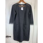 J Jill 3/4 Sleeve Knit Dress XS Scoop Neck Button Shoulder Knee Length Gray NWT‎ Photo 2