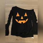 None NEW Halloween Pumpkin Black Off Shoulder Cut out Sleeves Long Sleeve Tshirt M Photo 0