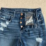 American Eagle  dark wash blue high rise distressed tomgirl button front jeans Photo 2