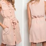 Sleeveless Belted Shirt Dress‎ Pink Photo 3