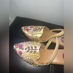 Handmade embroidered, beaded, and embellished slingback pointed toe block heels Gold Size 8 Photo 5