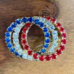 Vintage Rhinestone Red White And Blue Patriotic Tri Circle Pendant Photo 0