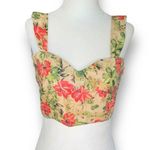 Blistella Crop Top Tan Red Tropical Floral Detail Sleeveless Sweetheart Neck Size M Photo 0
