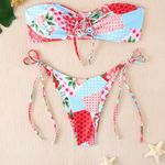 Amazon Women’s Small Strawberry Shortcake Patchwork Bandeau Bikini Set Photo 0