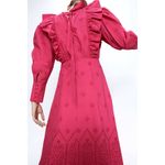 ZARA  Eyelet Pink Fushia Maxi Dress Cotton Poplin Long Puff Sleeve Small 7521/107 Photo 14