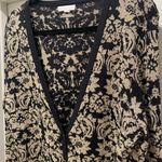 New York And Company Button-Down Black & Gold Metallic Floral Sweater Cardigan XL Photo 8