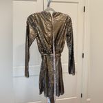 Mac Duggal Sash Belt Long Sleeves Mini Dress 10789 size 2 Taupe Sequins Cocktail Photo 5