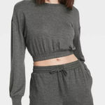 Colsie Dark Grey Cropped Lounge Pullover Long Sleeve Sweater Medium Gray Photo 0