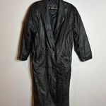 Vintage black leather long trench jacket Size M Photo 0