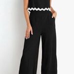 NEW Black 2 Piece Set Outfit Trendy Career Linen Blend Scalloped Trim M Size M Photo 0