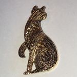 Aged Antique Gold Tone Boho Cat Brooch Photo 3