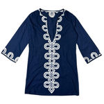 Anya Hindmarch Beach NWOT Tunic Dress Coverup Navy Blue Boho White Cotton Small Photo 0