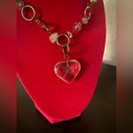 Quartz Beaded Necklace w Glass Heart Pendant | Chunky Statement Jewelry Pink Photo 2