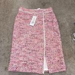 Per Se Pink Tweed Pencil Skirt with Front Slit Designer Luxury Office Wear-SZ 10 Photo 0