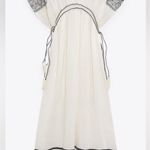 ZARA Kaftn Bead Beaded Sequin Belted Flowy Tribal Print Pattern Striped Dress Photo 6