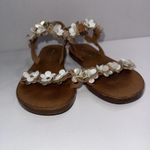 Italian Shoemakers  Size 8 Slide On Floral Flat Sandals Leather Brown Tan Photo 4