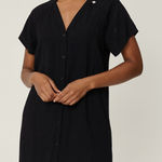 Ekouaer Lounge Casual Black Short Sleeve Button Dress Size Large NWT Photo 0