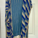 THML Blue and Cream Striped Cardigan Fringe country western boho women’s medium Photo 0