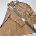 Kathy Che Stretch e Brown Button Up Tab Sleeve Military style Top size 14 Tan Photo 9