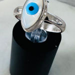 Evil Eye Composite Shell And Turquoise Sterling Silver Ring Photo 0