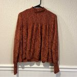 Deletta Anthropologie Rust Amana Burnout Sheer Smocked Mock Neck Top size small Photo 2