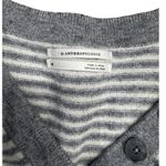 Anthropologie Striped V Neck Sweater Medium Grey White Knit Pullover Minimalist Photo 2