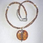 Brown Beaded Boho Necklace with Amber Color Glass Pendant Photo 0