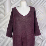 Isabel Marant Maroon Purple Open Knit Linen Blend V-Neck Sweater Size 38 / US 6 Photo 3