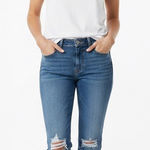 Old Navy  Power Slim Straight Blue Jeans Womens 6 Distressed Mid Rise Rips Casual Photo 0