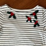 Talbots  Christmas Embroidered Holly Boat Neck Striped Long Sleeve Tee Size Small Photo 3