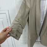 ZARA Ruched Sleeve Tan Linen Blend Blazer Size S Photo 5