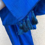 Rhode Resort Lotta high-waist wide leg tassel cropped blue silk pants size small Photo 3