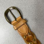 Tan Woven Leather Belt Studded Brass Boho Braided 1.5in Casual Womens Large Brown Photo 1