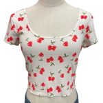 Forever 21 Cherry Print Crop Top Ribbed Knit Short Sleeve Scoop Neck Size M Photo 1