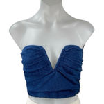 Line and Dot Joey Blue Denim Ruched Strapless V Photo 0