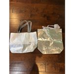 Athleta 2  Large Shopping Reusable Tote Bag White Silver Metallic Grey Photo 1