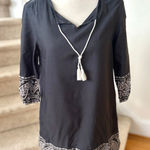 Roots  Canada Grey White Paisley 3/4 Sleeve Tassel Long Line Tunic Photo 0