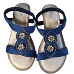 Shibever Women's Blue Wedge Sandals Embellished Comfort Elastic Strap Size 38 Photo 0
