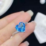18K White Gold Plated Birthstone Blue Crystal Sapphire Love Heart Ring for Women Photo 1