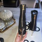 Balmain New  Tali Black Peep-Toe Lattice Suede Stiletto Booties Photo 3