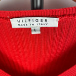 Hilfiger Collection Red 100% Silk Made in Italy Ribbed V Photo 3