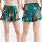 American Eagle  Outfitters Teal Green Hibiscus Floral Ruffle Hem Shorts Size XS Photo 4