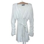 Pretty Little Thing Maternity White Sequin Wrap Robe Dress Mini Blouson Sleeves Sparkle Party sz 12 Photo 4