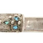 Tibetan Cast Silver Alloy Floral Engraved Turquoise Cuff Bracelet Photo 1