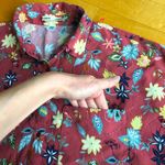 Pull & Bear  Floral, Button Up Cropped Top, Rust Orange, Blue, Yellow, Size M Photo 5