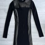 Theory Black Lambskin Leather Trim Long Sleeve Stretch Sweater Dress Size P/TP Photo 0