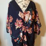 Umgee ๐NWT๐ SHEER NAVY FLORAL OVERSIZED V-NECK KNOTTED FRONT THROW-OVER SIZE LG Photo 0