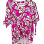 FRNCH  Womens Tropical Beach Vacay Floral Hawaiian Ocena Blouse Size M Viola Photo 2