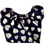 J.Crew Blouse Size Medium Navy Cream Hearts Keyhole Button Top Valentine… Photo 5